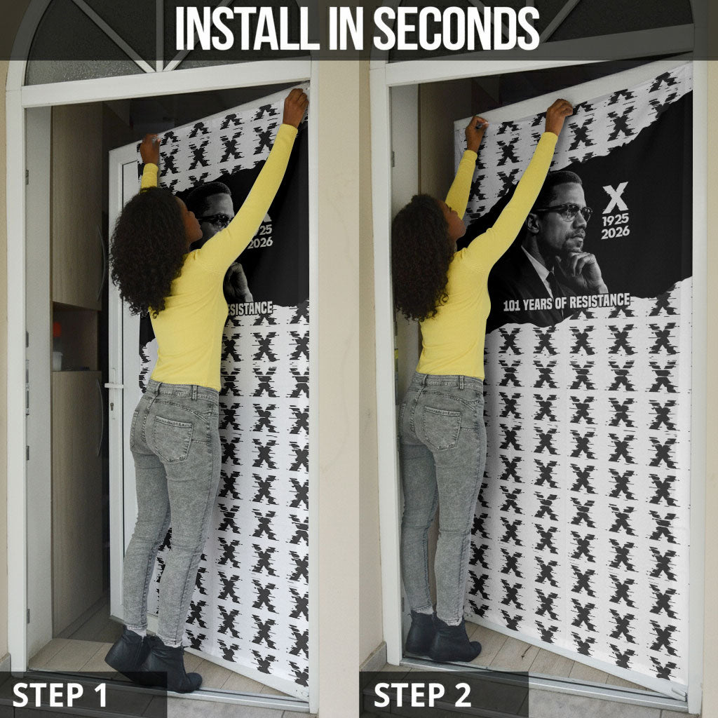 Malcolm X 101 Years Of Resistance Door Cover Civil Rights Leader Portrait - Monochrome X Pattern