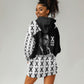Malcolm X 101 Years Of Resistance Hoodie Dress Civil Rights Leader Portrait - Monochrome X Pattern