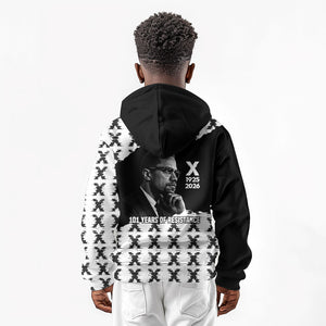 Malcolm X 101 Years Of Resistance Kid Hoodie Civil Rights Leader Portrait - Monochrome X Pattern