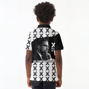 Malcolm X 101 Years Of Resistance Kid Polo Shirt Civil Rights Leader Portrait - Monochrome X Pattern