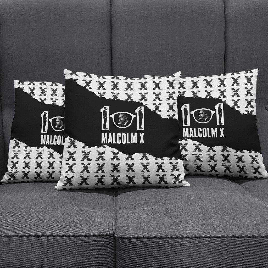 Malcolm X 101 Years Of Resistance Pillow Cover Civil Rights Leader Portrait - Monochrome X Pattern