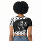 Malcolm X 101 Years Of Resistance Raglan Cropped T shirt Civil Rights Leader Portrait - Monochrome X Pattern