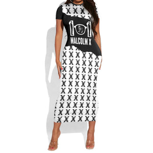 Malcolm X 101 Years Of Resistance Short Sleeve Bodycon Dress Civil Rights Leader Portrait - Monochrome X Pattern