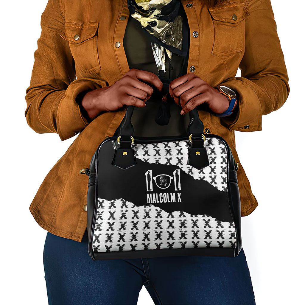Malcolm X 101 Years Of Resistance Shoulder Handbag Civil Rights Leader Portrait - Monochrome X Pattern