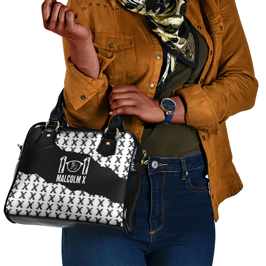 Malcolm X 101 Years Of Resistance Shoulder Handbag Civil Rights Leader Portrait - Monochrome X Pattern