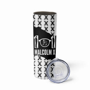 Malcolm X 101 Years Of Resistance Skinny Tumbler Civil Rights Leader Portrait - Monochrome X Pattern