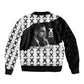 Malcolm X 101 Years Of Resistance Sleeve Zip Bomber Jacket Civil Rights Leader Portrait - Monochrome X Pattern