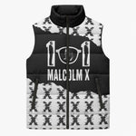 Malcolm X 101 Years Of Resistance Sleeveless Puffer Jacket Civil Rights Leader Portrait - Monochrome X Pattern