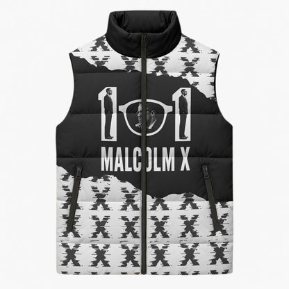 Malcolm X 101 Years Of Resistance Sleeveless Puffer Jacket Civil Rights Leader Portrait - Monochrome X Pattern