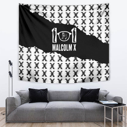 Malcolm X 101 Years Of Resistance Tapestry Civil Rights Leader Portrait - Monochrome X Pattern