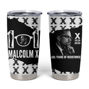 Malcolm X 101 Years Of Resistance Tumbler Cup Civil Rights Leader Portrait - Monochrome X Pattern