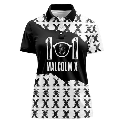 Malcolm X 101 Years Of Resistance Women Polo Shirt Civil Rights Leader Portrait - Monochrome X Pattern