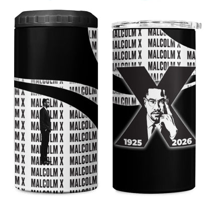 Malcolm X Legacy 1925-2026 4 in 1 Can Cooler Tumbler African American Heritage - Iconic Portrait Silhouette