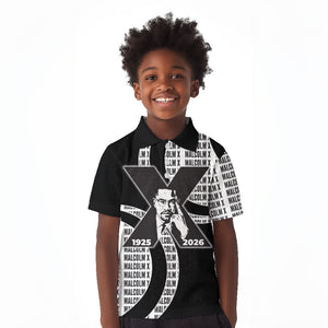 Malcolm X Legacy 1925-2026 Kid Polo Shirt African American Heritage - Iconic Portrait Silhouette