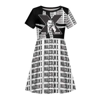 Malcolm X Legacy 1925-2026 Kid Short Sleeve Dress African American Heritage - Iconic Portrait Silhouette