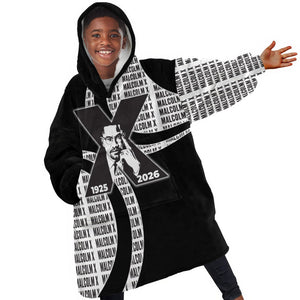 Malcolm X Legacy 1925-2026 Kid Wearable Blanket Hoodie African American Heritage - Iconic Portrait Silhouette