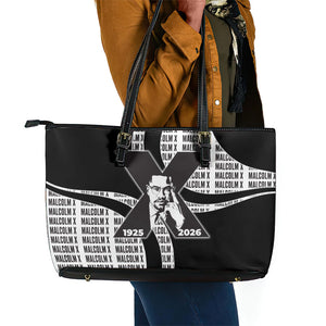 Malcolm X Legacy 1925-2026 Leather Tote Bag African American Heritage - Iconic Portrait Silhouette