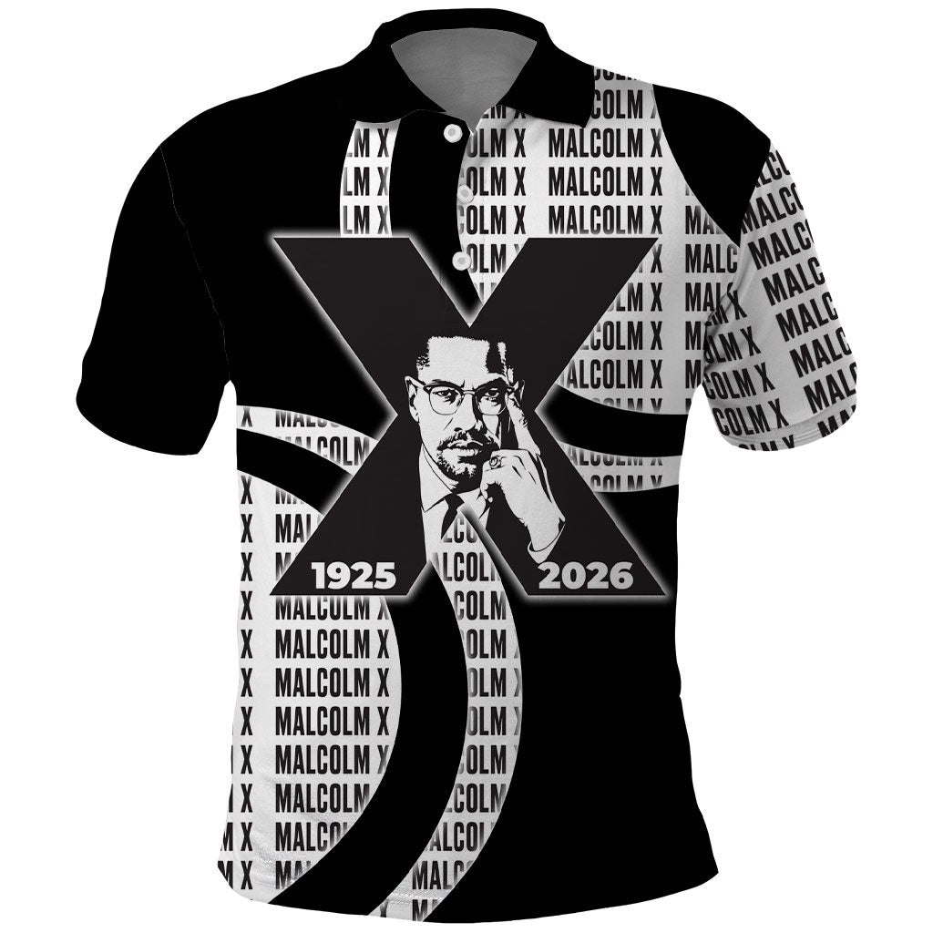 Malcolm X Legacy 1925-2026 Polo Shirt African American Heritage - Iconic Portrait Silhouette