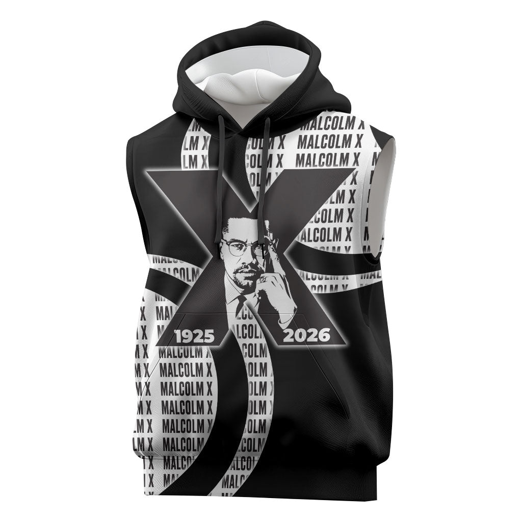 Malcolm X Legacy 1925-2026 Sleeveless Hoodie African American Heritage - Iconic Portrait Silhouette