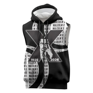 Malcolm X Legacy 1925-2026 Sleeveless Zip Hoodie African American Heritage - Iconic Portrait Silhouette