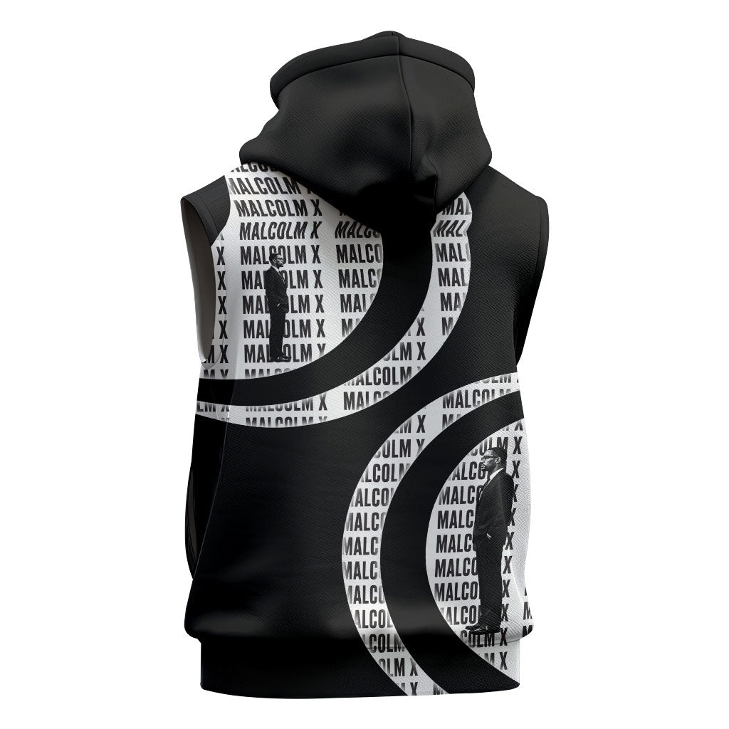 Malcolm X Legacy 1925-2026 Sleeveless Zip Hoodie African American Heritage - Iconic Portrait Silhouette
