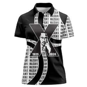 Malcolm X Legacy 1925-2026 Women Polo Shirt African American Heritage - Iconic Portrait Silhouette