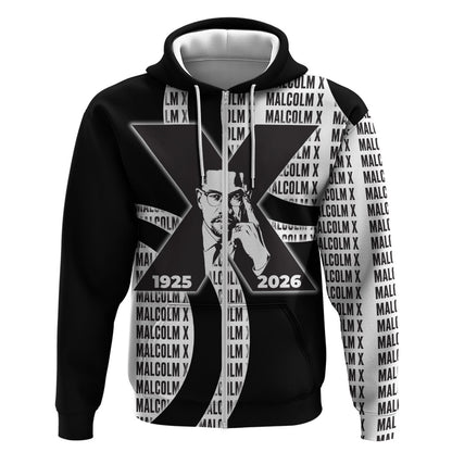 Malcolm X Legacy 1925-2026 Zip Hoodie African American Heritage - Iconic Portrait Silhouette