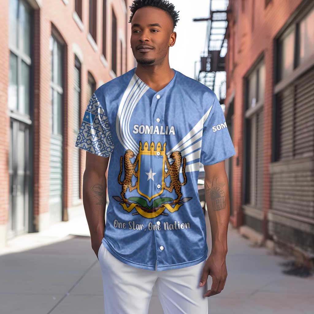 Somalia Baseball Jersey with Coat of Arms One Star One Nation Blue White Spirit