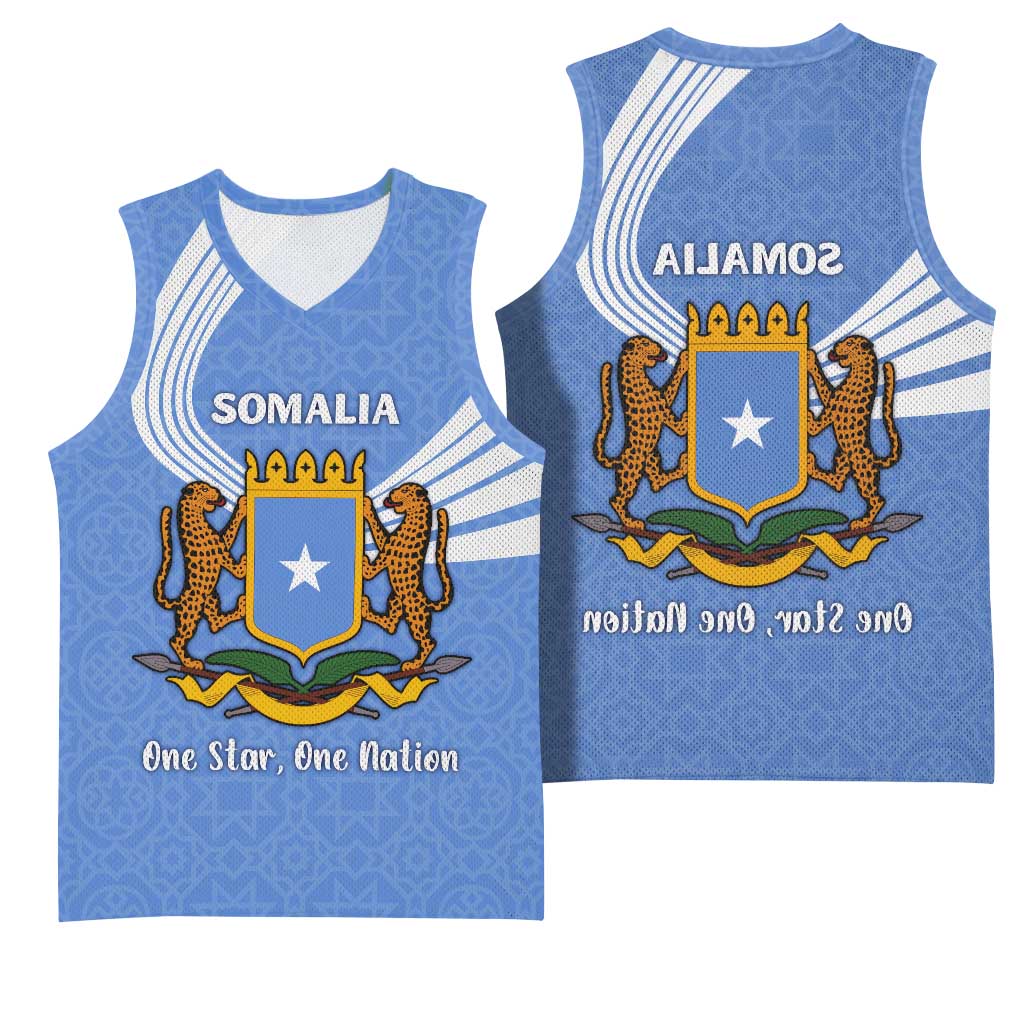 Somalia Basketball Jersey with Coat of Arms One Star One Nation Blue White Spirit - African Pride