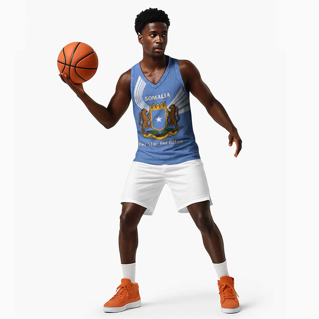 Somalia Basketball Jersey with Coat of Arms One Star One Nation Blue White Spirit - African Pride