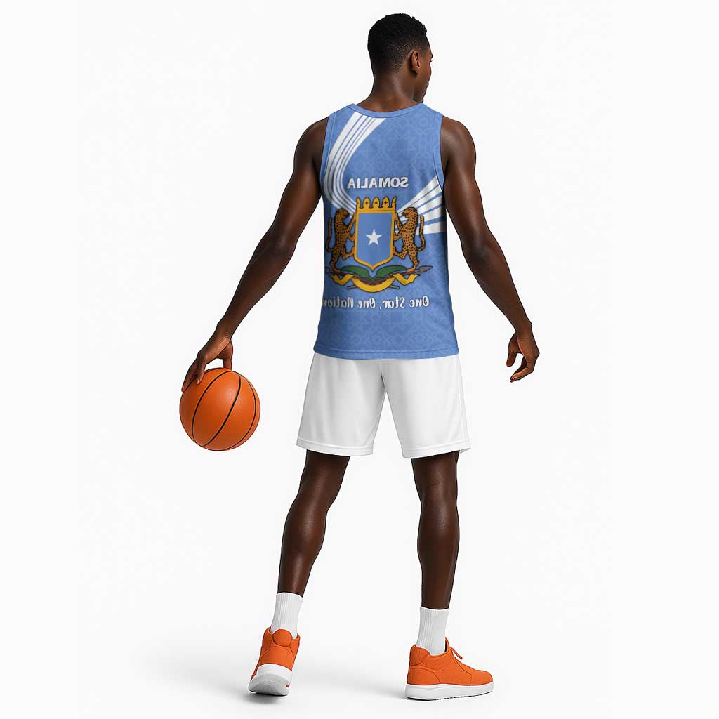 Somalia Basketball Jersey with Coat of Arms One Star One Nation Blue White Spirit - African Pride