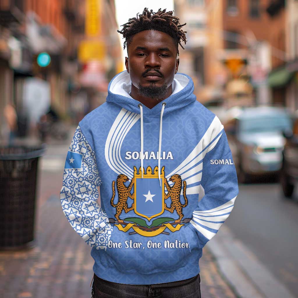 Somalia Hoodie with Coat of Arms One Star One Nation Blue White Spirit