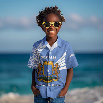 Somalia Kid Hawaiian Shirt with Coat of Arms One Star One Nation Blue White Spirit