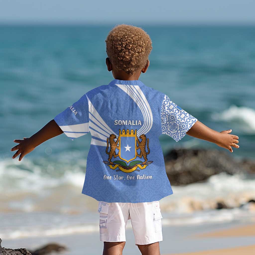 Somalia Kid Hawaiian Shirt with Coat of Arms One Star One Nation Blue White Spirit