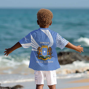 Somalia Kid Hawaiian Shirt with Coat of Arms One Star One Nation Blue White Spirit