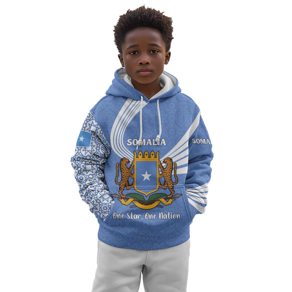 Somalia Kid Hoodie with Coat of Arms One Star One Nation Blue White Spirit