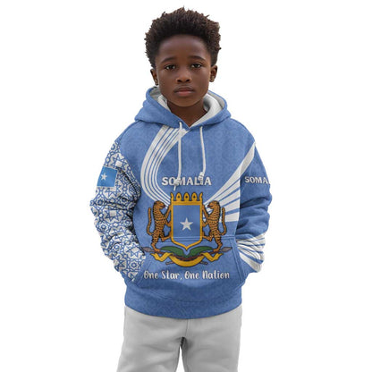 Somalia Kid Hoodie with Coat of Arms One Star One Nation Blue White Spirit