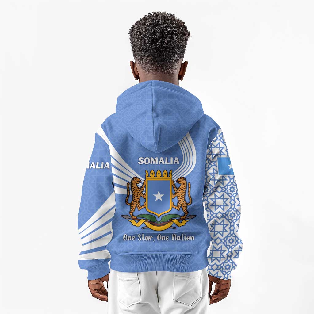 Somalia Kid Hoodie with Coat of Arms One Star One Nation Blue White Spirit
