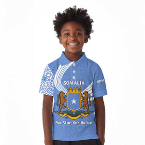 Somalia Kid Polo Shirt with Coat of Arms One Star One Nation Blue White Spirit