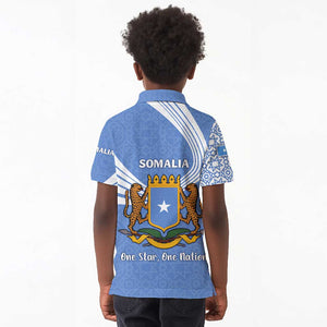 Somalia Kid Polo Shirt with Coat of Arms One Star One Nation Blue White Spirit