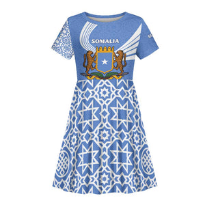 Somalia Kid Short Sleeve Dress with Coat of Arms One Star One Nation Blue White Spirit