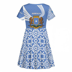 Somalia Kid Short Sleeve Dress with Coat of Arms One Star One Nation Blue White Spirit