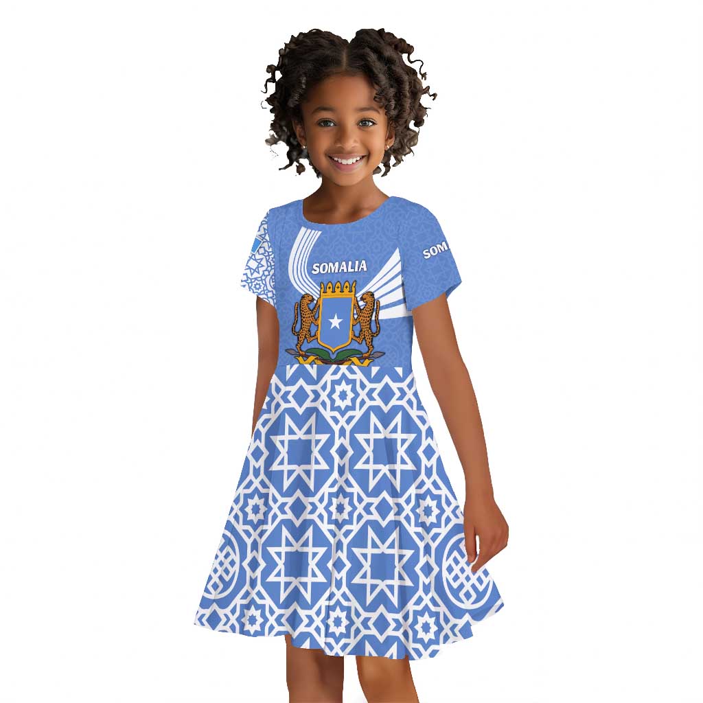 Somalia Kid Short Sleeve Dress with Coat of Arms One Star One Nation Blue White Spirit