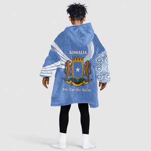 Somalia Kid Wearable Blanket Hoodie with Coat of Arms One Star One Nation Blue White Spirit