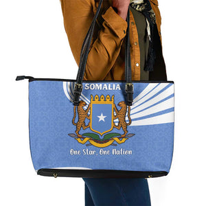 Somalia Leather Tote Bag with Coat of Arms One Star One Nation Blue White Spirit