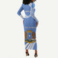 Somalia Long Sleeve Bodycon Dress with Coat of Arms One Star One Nation Blue White Spirit