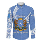 Somalia Long Sleeve Button Shirt with Coat of Arms One Star One Nation Blue White Spirit