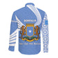 Somalia Long Sleeve Button Shirt with Coat of Arms One Star One Nation Blue White Spirit