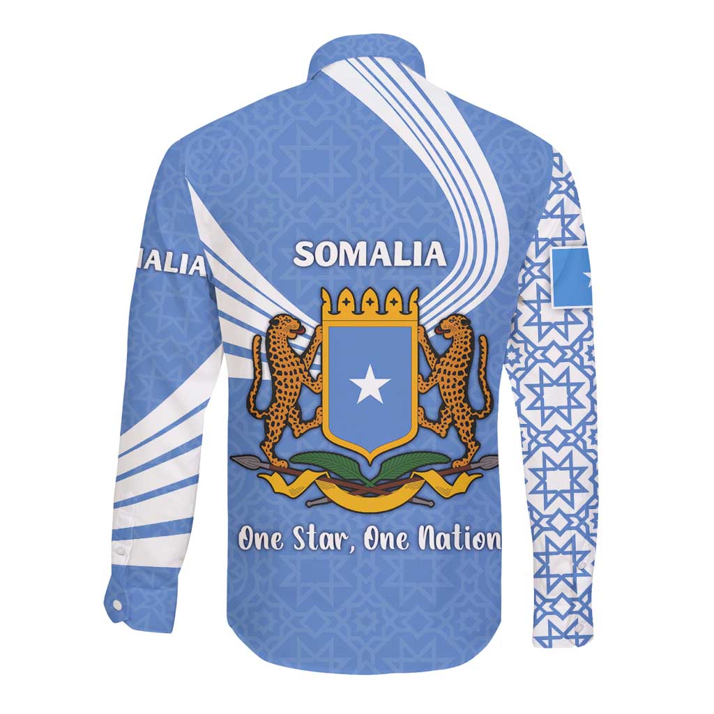 Somalia Long Sleeve Button Shirt with Coat of Arms One Star One Nation Blue White Spirit