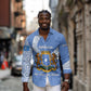Somalia Long Sleeve Button Shirt with Coat of Arms One Star One Nation Blue White Spirit